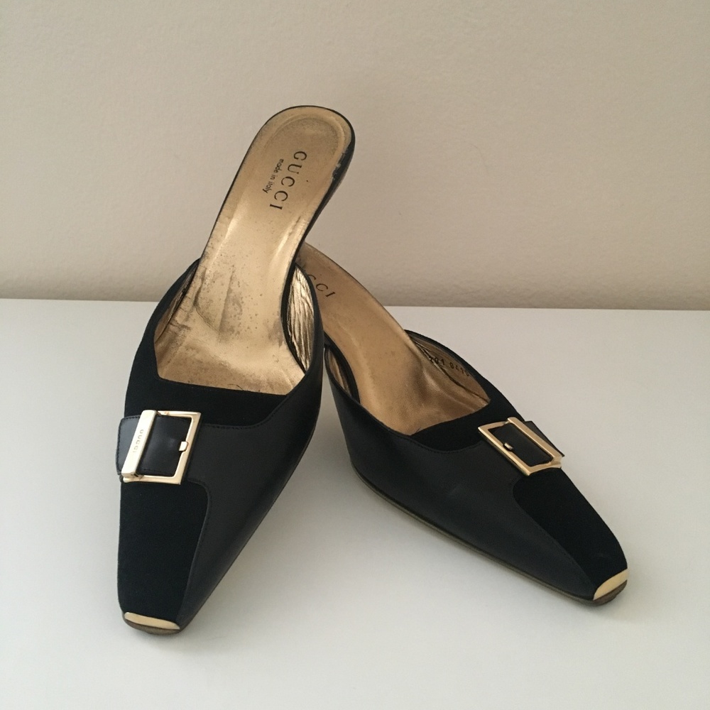 Gucci suede & leather kitten heel mules